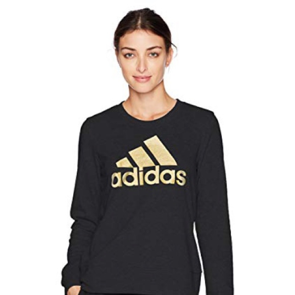 women’s black adidas sweatshirt w gold adidas logo